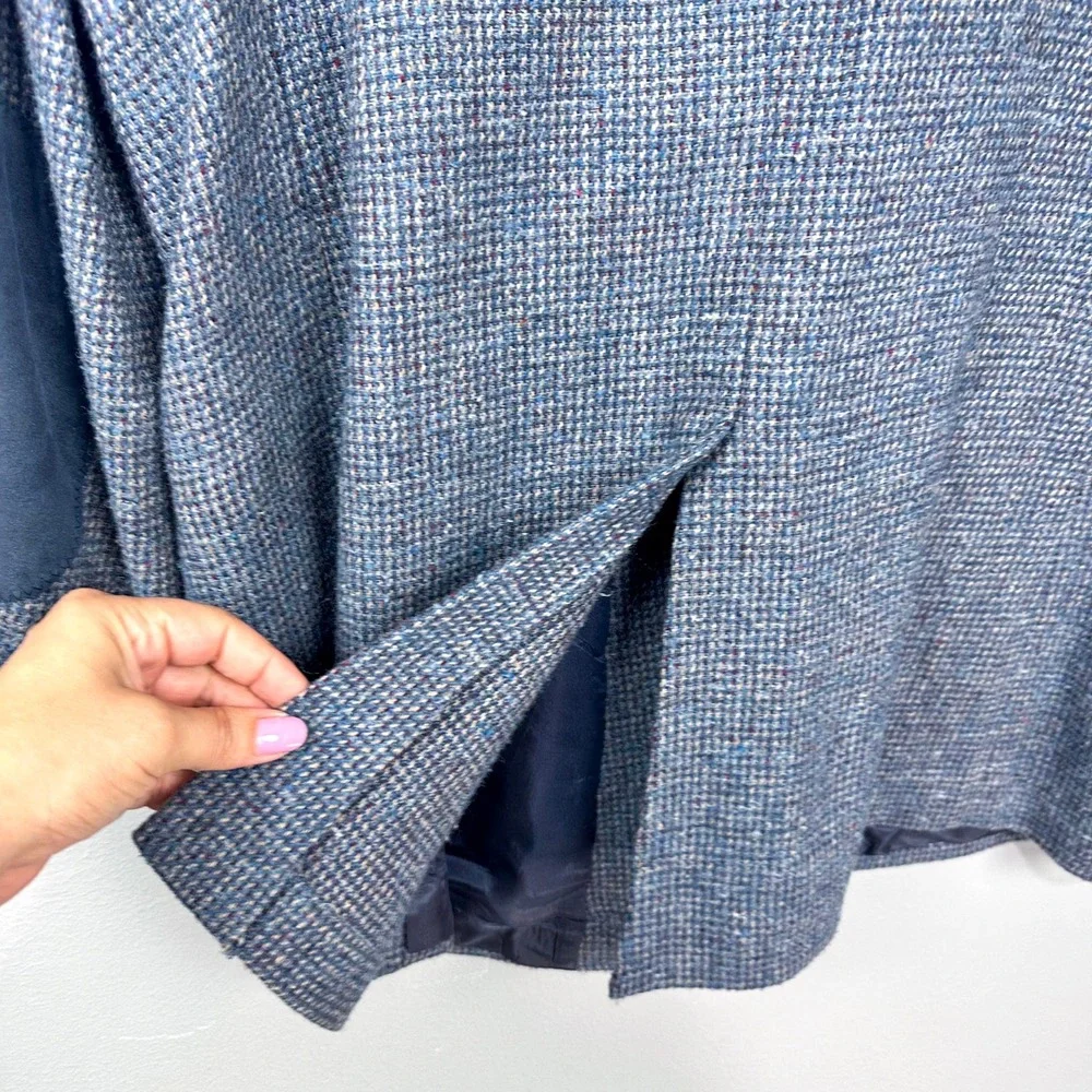 Vintage 70s 80s Lasso Western Blazer Size 44L Blue‎ Tweed Elbow Patches Cheyenne